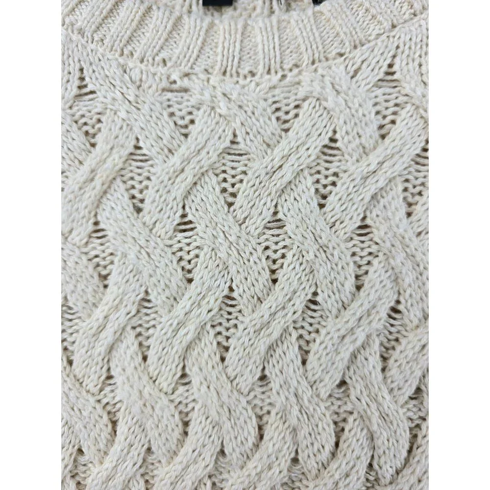 CHUNKY CABLE KNIT COTTON SWEATER Womens S Jeanne Pierre Fisherman Cream Ivory - Picture 8 of 9